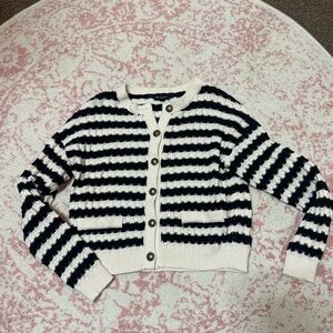 Blu Pepper Black and Cream Striped Cardigan